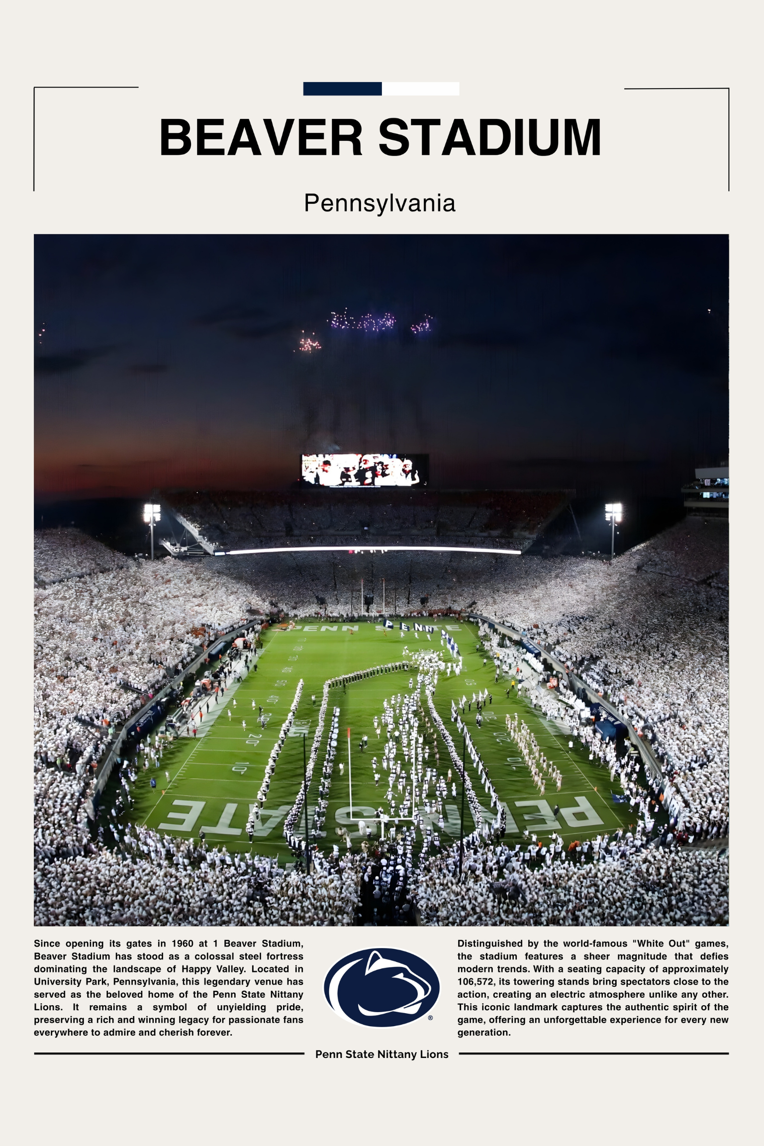 Beaver Stadium (Night) - Penn State Nittany Lions - Stadium Series