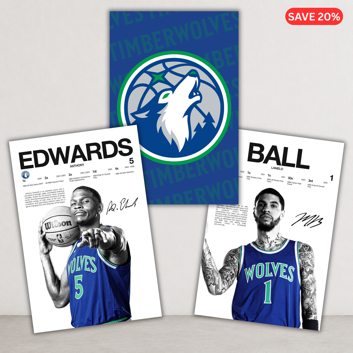 Minnesota Timberwolves - 3 Pack - Ant, Melo, Timberwolves