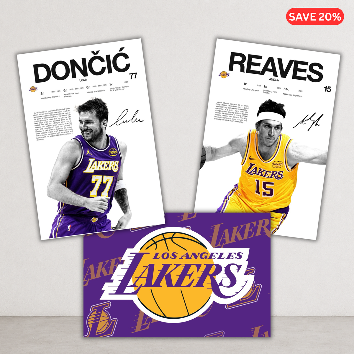 Los Angeles Lakers - 3 Pack - Luka, Reaves, Lakers Logo