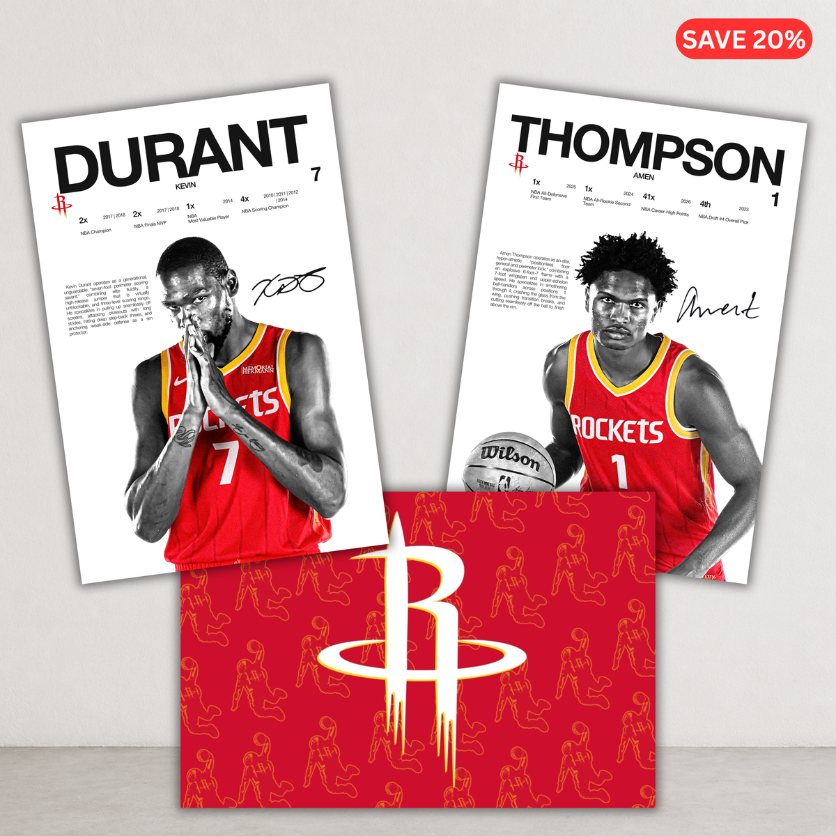 Houston Rockets - 3 Pack - Durant, Thompson, Rockets Logo
