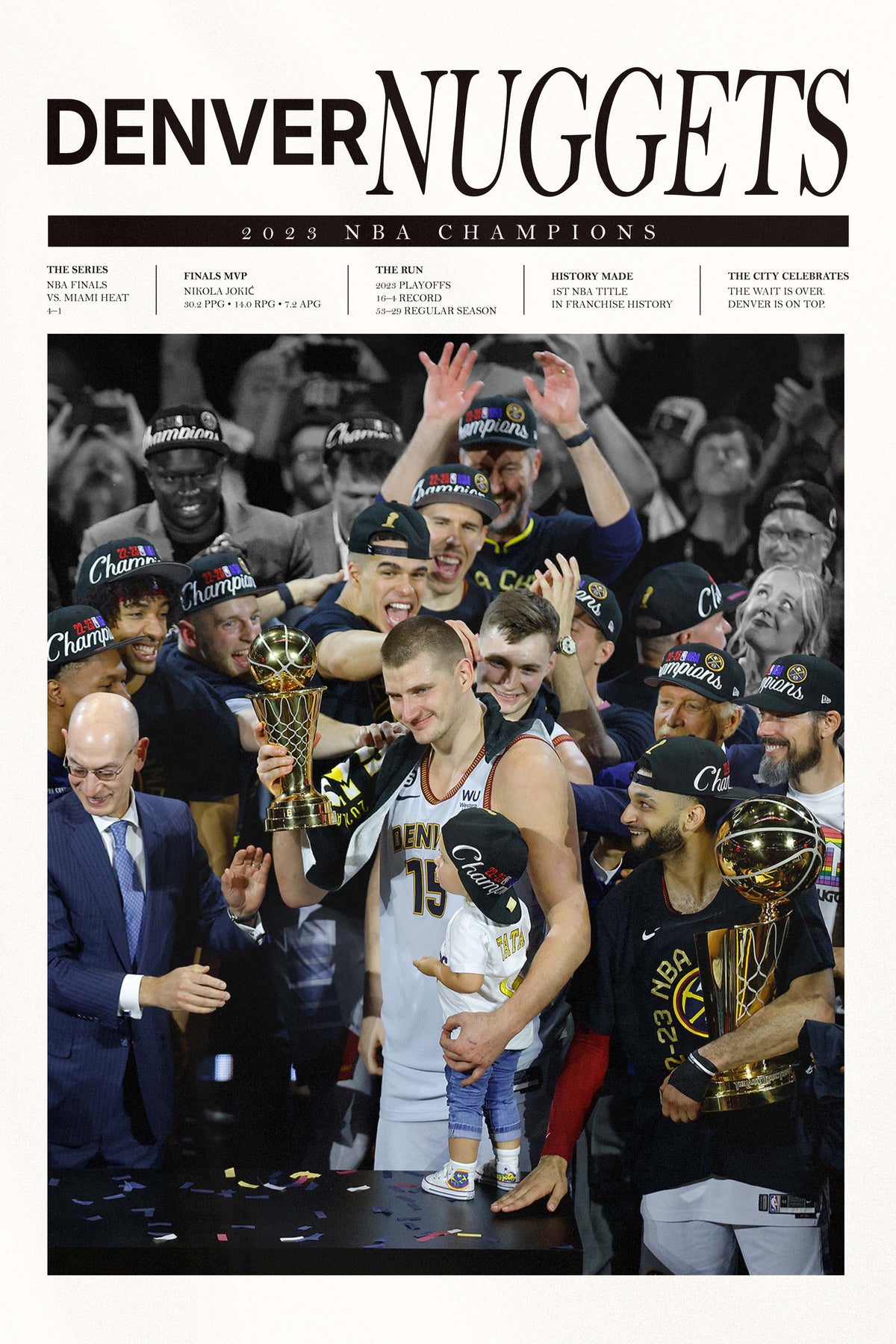 Denver Nuggets 2023 Champions - Newsprint Series