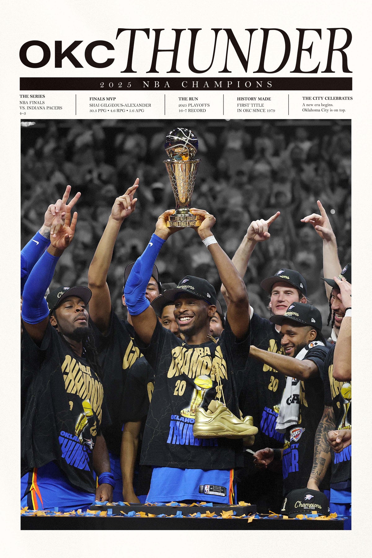 Oklahoma City Thunder 2025 Champions - Newsprint Series