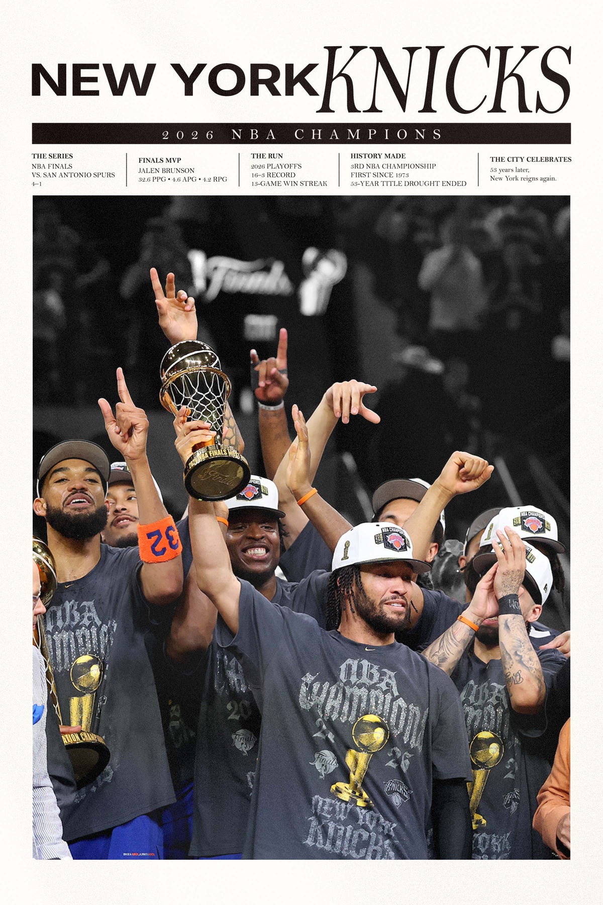 New York Knicks 2026 Champions - Newsprint Series