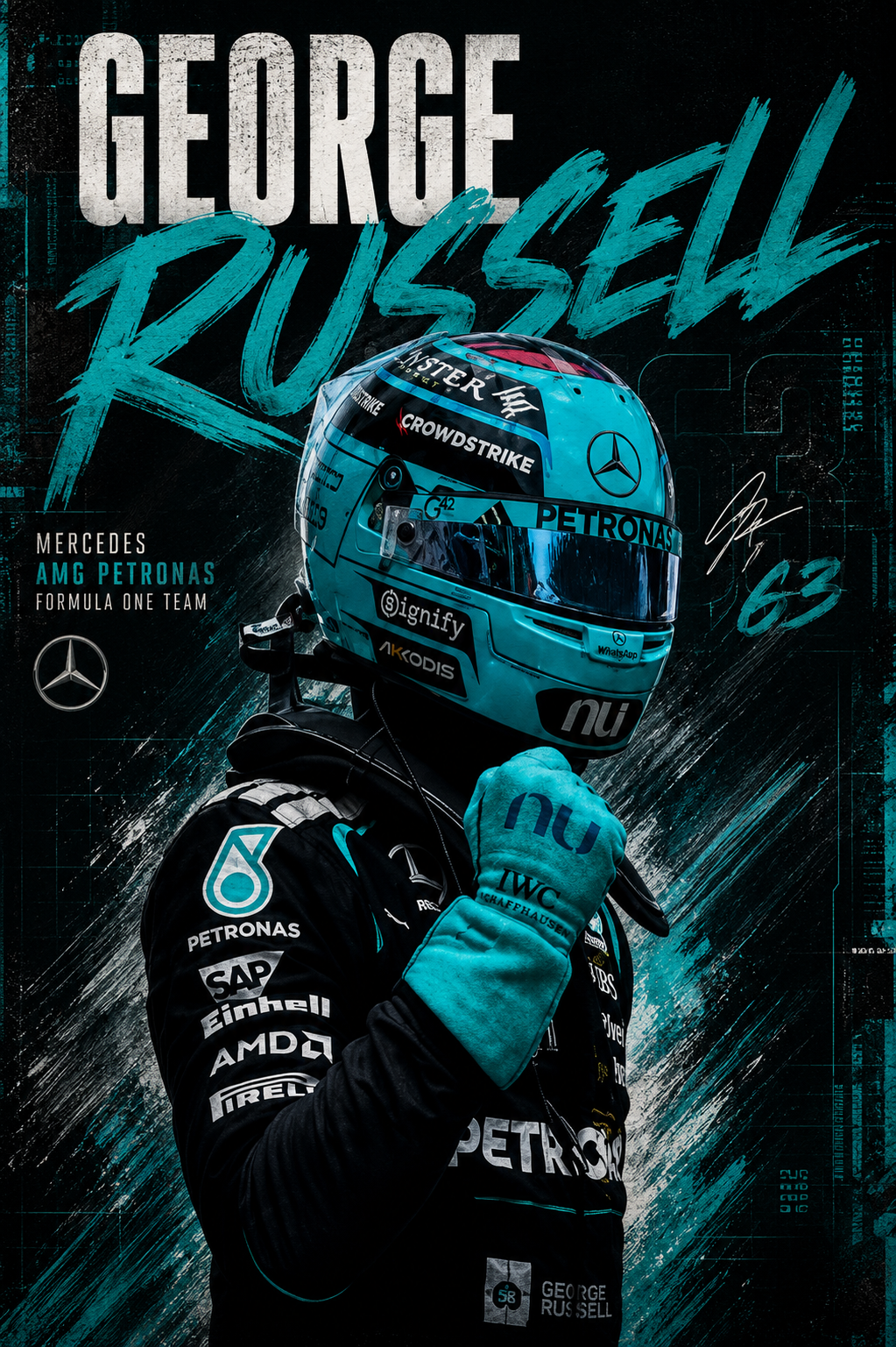 George Russell – Silver Arrow Signature Helmet Print