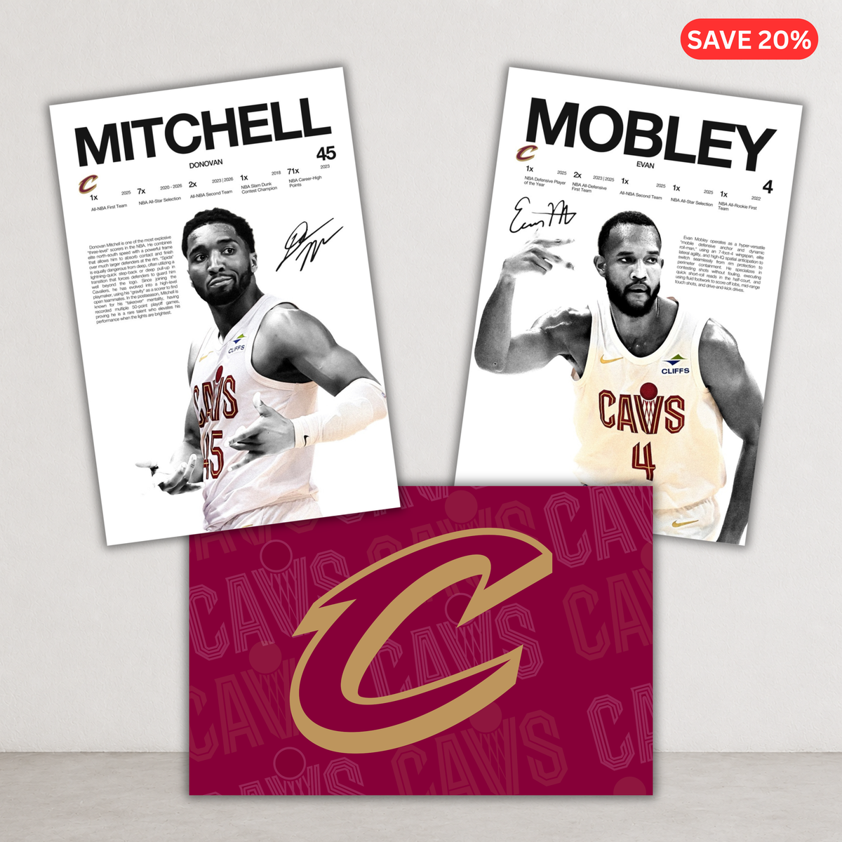 Cleveland Cavaliers - 3 Pack - Mitchell, Mobley, Cavs Logo