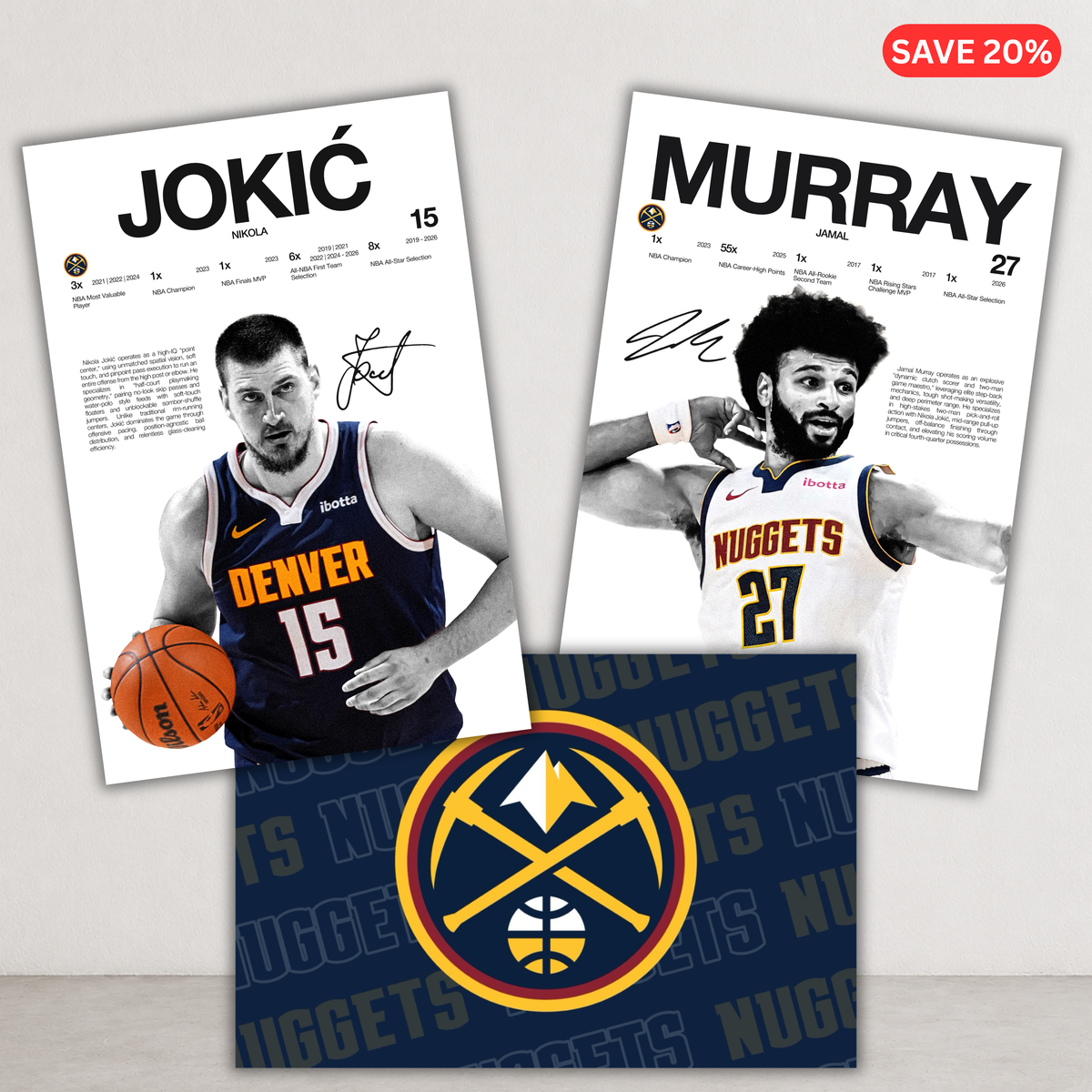 Denver Nuggets - 3 Pack - Jokic, Murray, Nuggets Logo