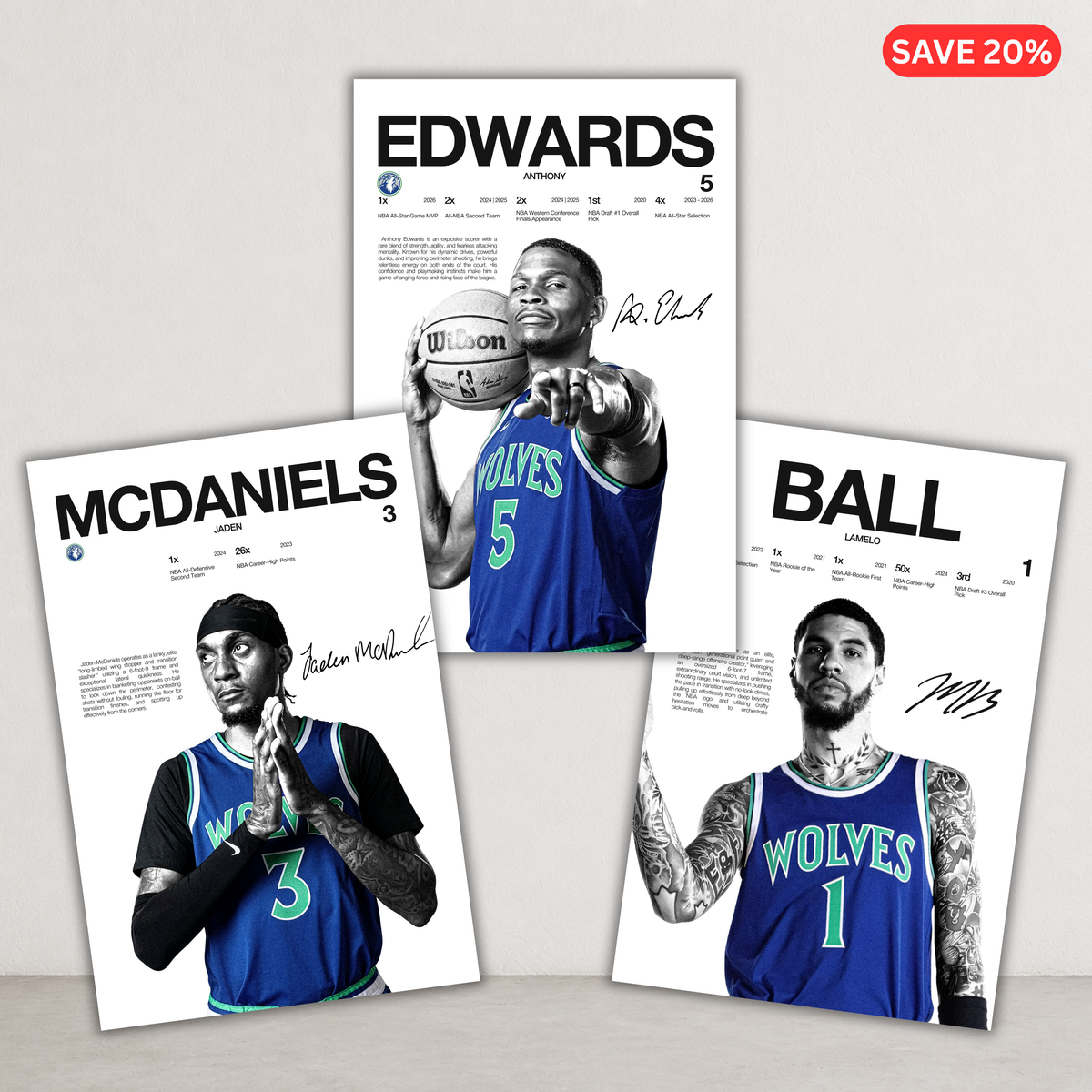 Minnesota Timberwolves - 3 Pack - Ant, Jaden, Melo
