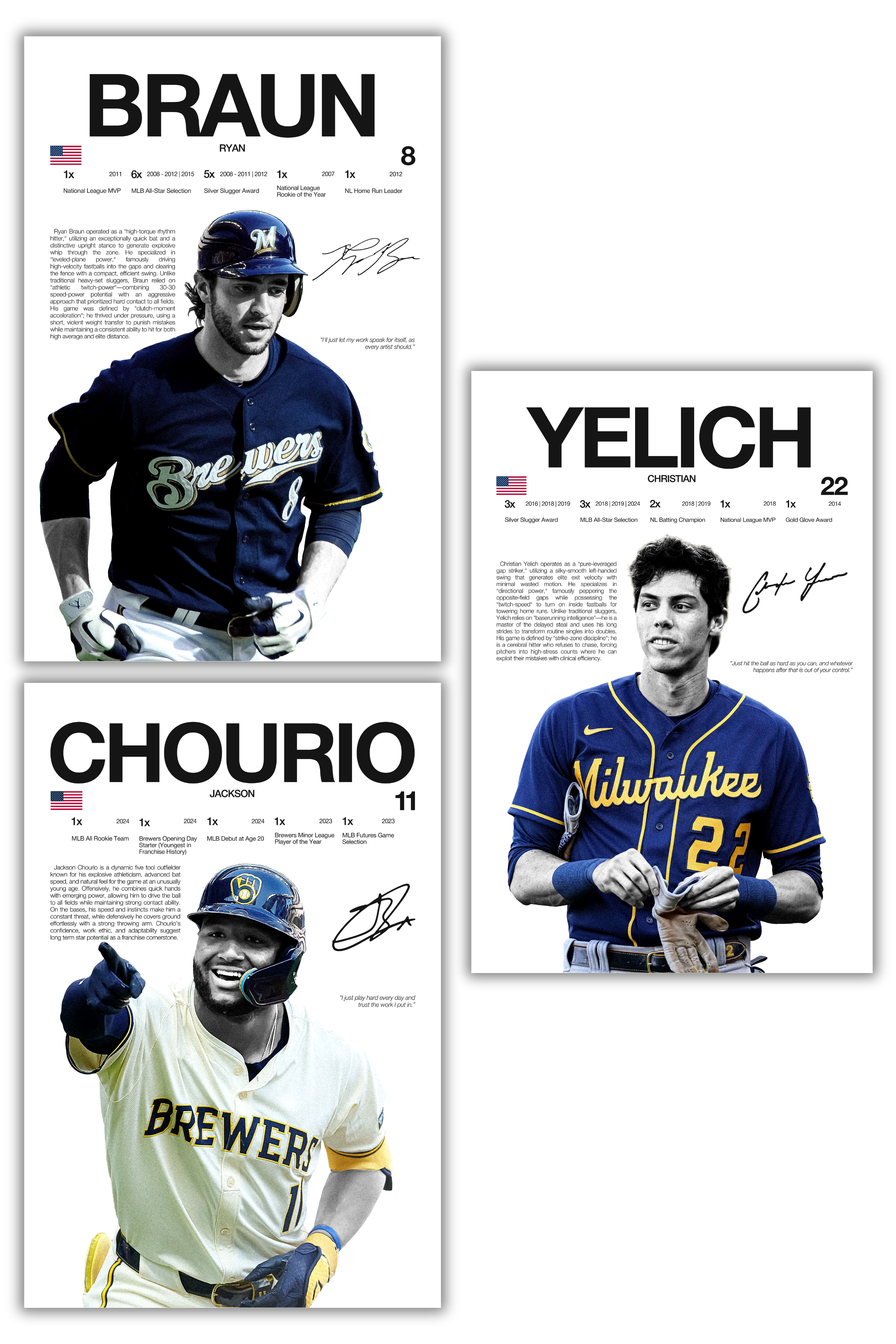 Milwaukee Brewers Players Baseball Bundle - 3 Pack